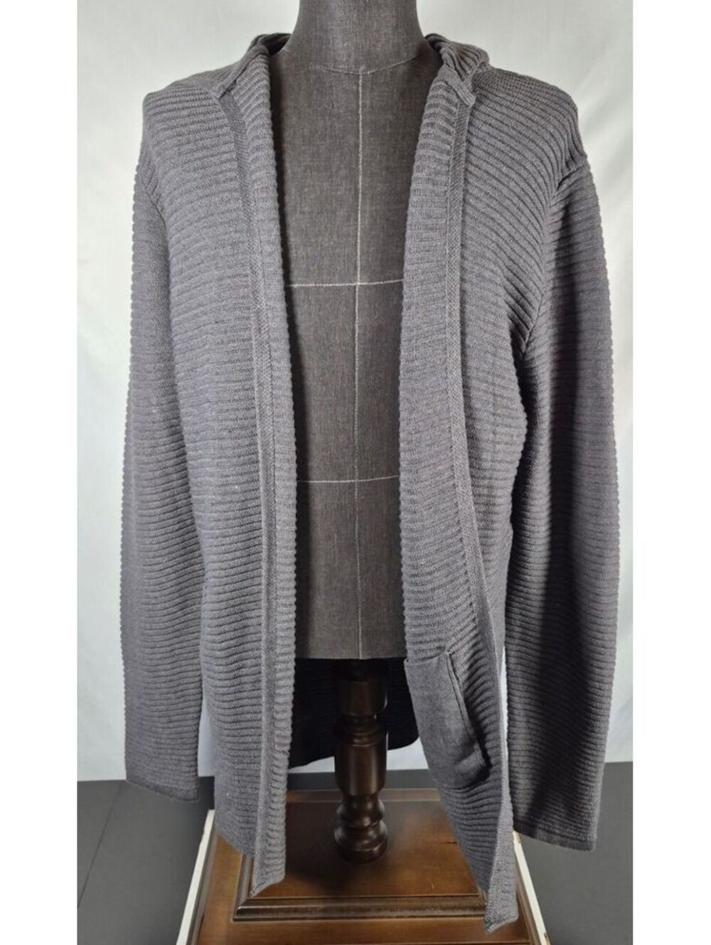 Alcott Design XL Gray Hooded Open Front Ribbed Knit Cardigan